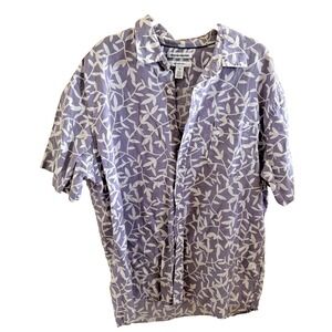 Amazon Essentials Men Linen Button Down Shirt Size XL Lavander Floral Resortwear